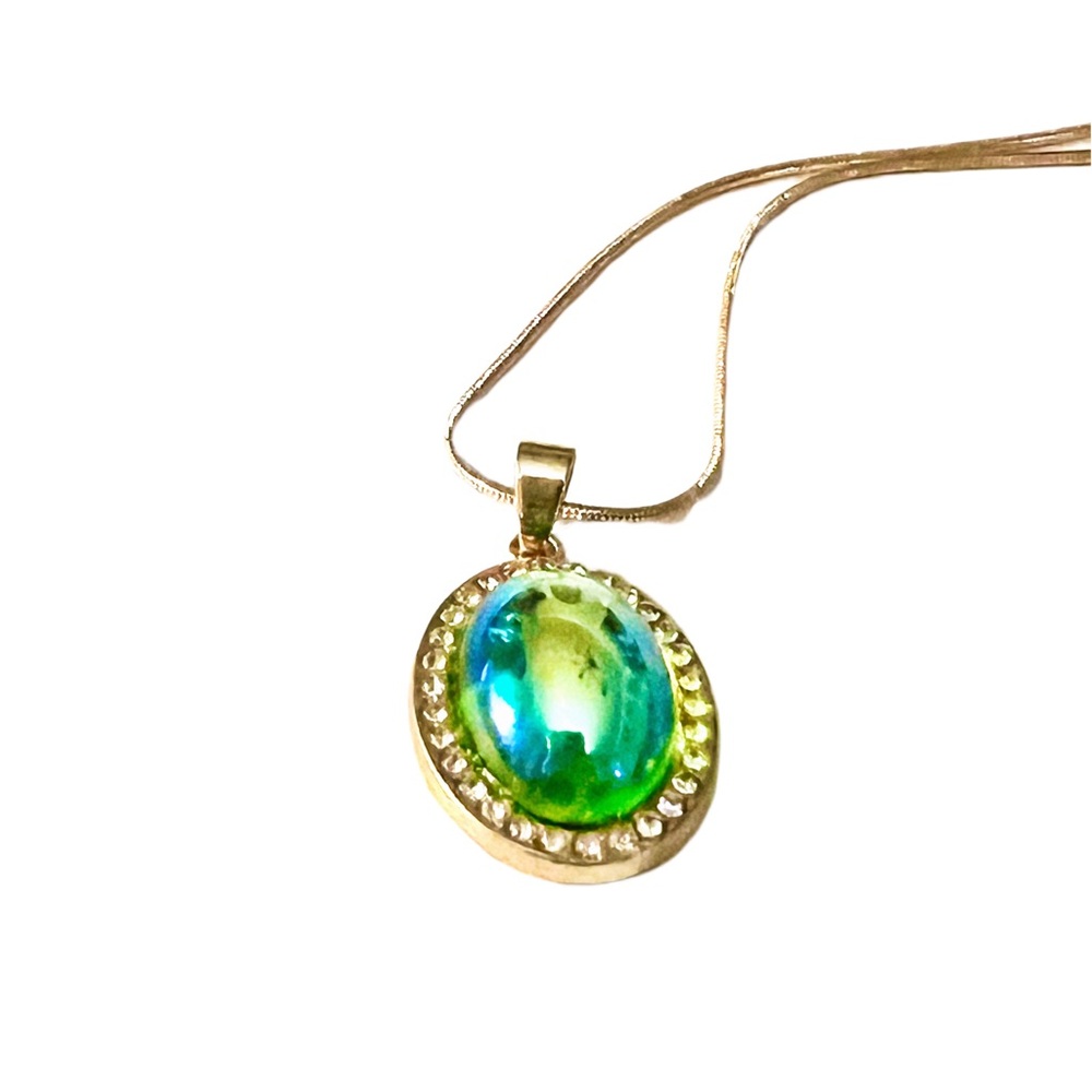 Peridot AB Glass Pendant in Sparkling Gold Setting Necklace